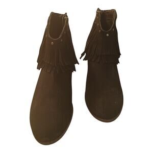 Minnetonka Bandera Women's Fringe Studded Zip Ankle Boot Black Suede Size 10 New